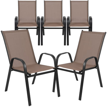 Flash Furniture 5 Pack Brazos Series Brown Outdoor Stack Chair with Flex Comfort Material and Metal Frame