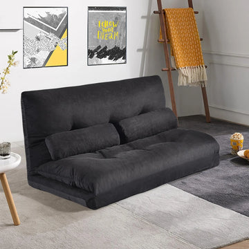 Folding Floor Sofa Bed with 5-Position Adjustable Recliner Lazy Sofa Video Gaming Sofa,Lounge Sofa with Two Pillows, Black