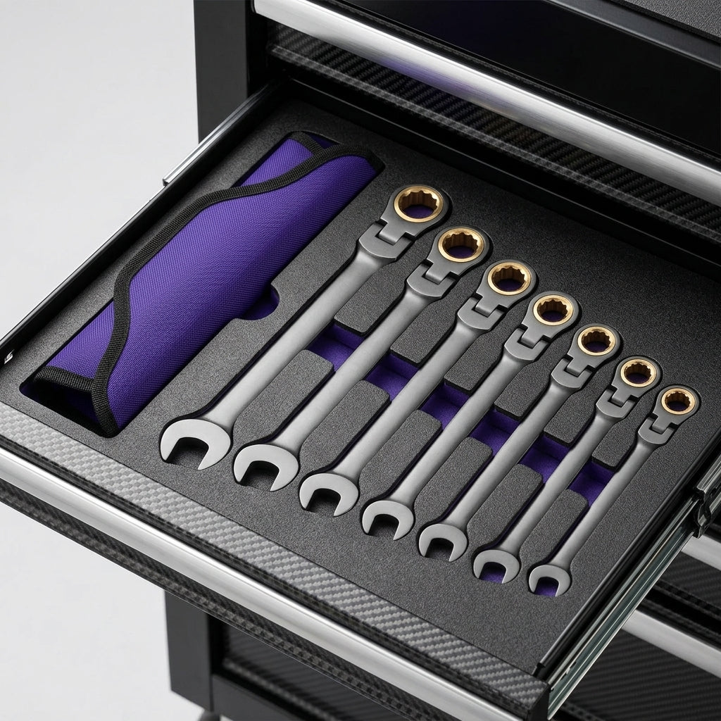 8-Piece SAE Flex-Head Ratcheting Wrench Set with Roll Pouch SMP-HT-001-3