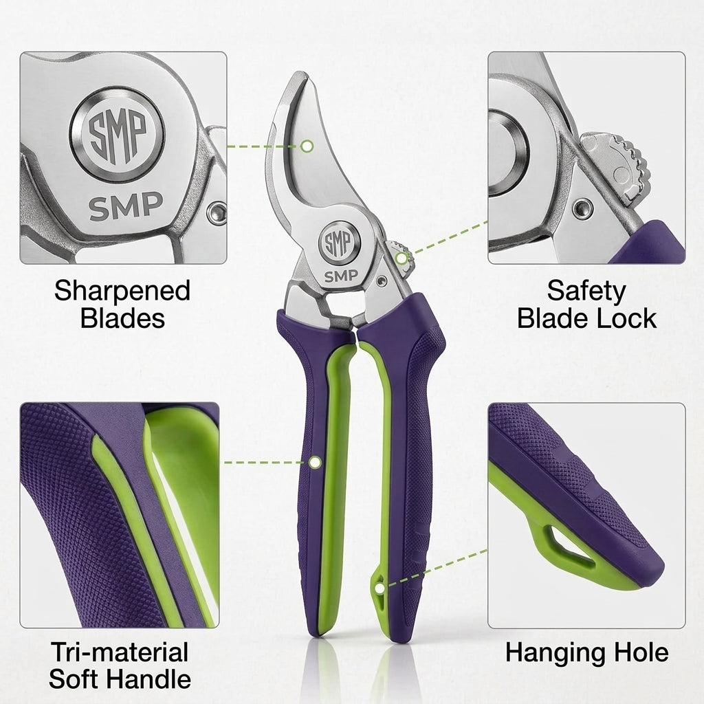 8.5 in Bypass Pruning Shears with Forged Cr-V Blades SMP-PS-001-3