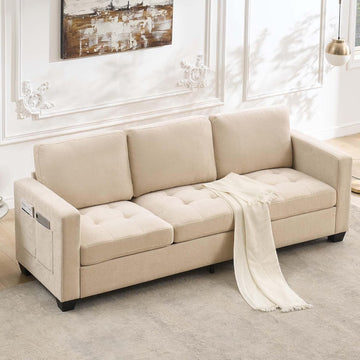 GarveeHome 3 Seat Sofa Couch, 89" Modern Sofa with Armrests, Comfy Couch Sofa with Extra Deep Seat Couches for Living Room Bedroom Apartment and Office, Chenille Beige