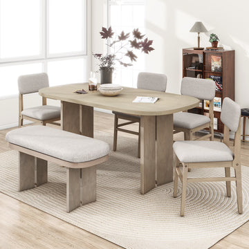 EUROCO 6-Piece Dining Table Set for 6, Rectangular Kitchen Table Set with Wood Frame, 4 Chairs and 1 Bench for Kitchen Dining Room Office,Natural