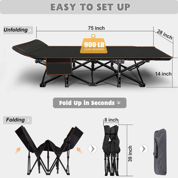 MOPHOTO  Adults Folding Camping Cot, Oxford Folding Cot Portable Outdoor Military Sleeping Bed, Camping Cot with Mattress&Carry Bag, 75" x 28"x 14"