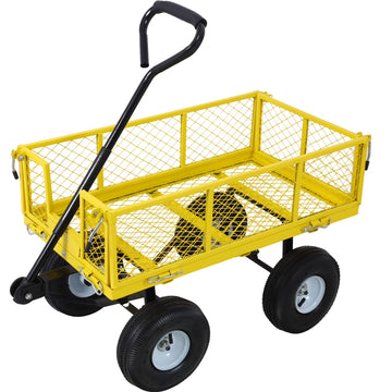 Steel Garden Cart, Heavy Duty 500 lbs Capacity Mesh Steel Garden Cart with Removable Mesh Sides, 180 Rotating Handle and 9.5 in Tires, Utility Garden Carts and Wagons for Garden, Farm, Yard, Yellow