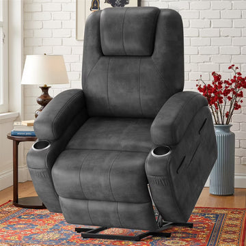 Lacoo power lift electric Massage recliner chair Oversized Single Sofa with Cup Holder for elderly,Black