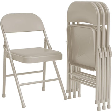 HOMEFAN Folding Chairs Set of 4, PU Upholstered Foldable Chairs with Metal Frame Hold Up to 350 Pounds for Dining Room, Living Room, Office, Beige