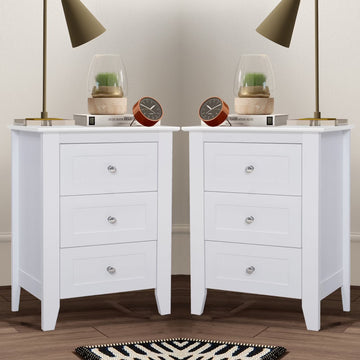 Glavbiku Modern White 3 Drawer Nightstand Set of 2 with USB Ports & Power Outlets for Bedrooms,Adult