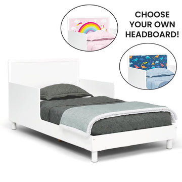 Delta Children Dreamer Toddler Bed (Choose from Dinosaur or Rainbow Headboard Stickers), Bianca White