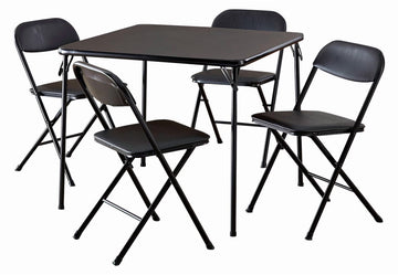 COSCO 5-Piece Folding Set with Card Table and 4 Vinyl Padded Chairs, Black