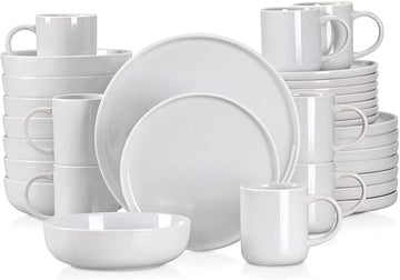 Vancasso, 32-Piece Stoneware Dinnerware Sets, Light Grey Dinner Set, Service for 8