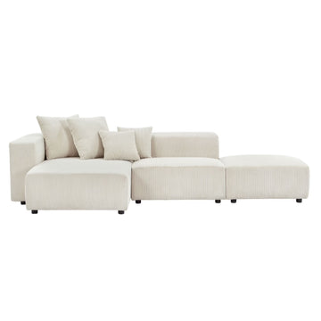 Newboti Furniture Soft Corduroy Sectional Modular Sofa Set, Small L-Shaped Chaise Couch for Living Room, Apartment, Office, Beige 25673