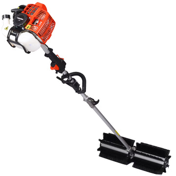Power Snow Sweeper Brush Machine, 52cc Gasoline Walk-Behind Power Broom for Artificial Lawn Dirt Debris, 24" X 9" Brush, EPA Approved
