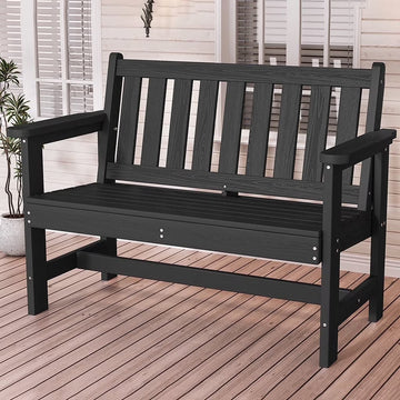 SERWALL Outdoor Bench for 2-Person, Weather-Resistant HDPE with Aluminum Reinforcement, Supports 660 lbs, Comfortable Seating for Patio, Garden, and Porch, Black