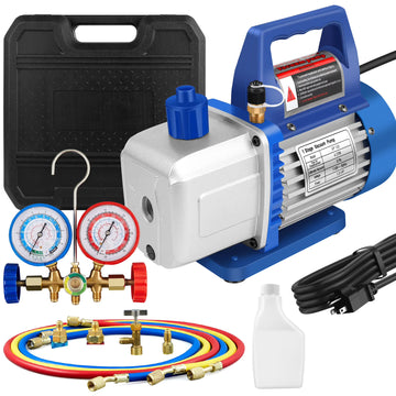 4 CFM AC Vacuum Pump and Gauge Set, for Mini Split/HVAC/Auto Systems,Manifold Gauge Kit Compatible with R134a R12 R22 R502, with R134a Can Tap