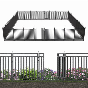 Petorldog Decorative Garden Fence, 72ft x 40in , 28 Panels + 4 Gates, No Dig Metal Dog Fence for Yard | Black-Silver