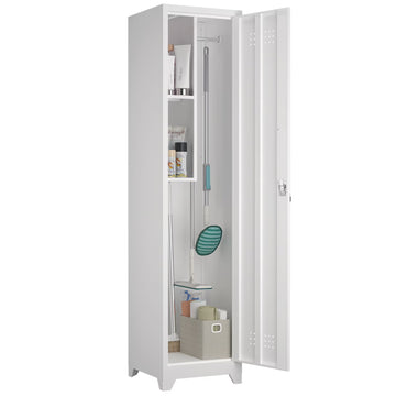 Marcree Slim Broom Storage Cabinet, Metal Cabinet with Shelves and Hanging Rod, 65" Utility Storage Cabinet with Locking Door, Tall Cleaning Storage Cabinet for Kitchen, Pantry, Office, Shop, Garage