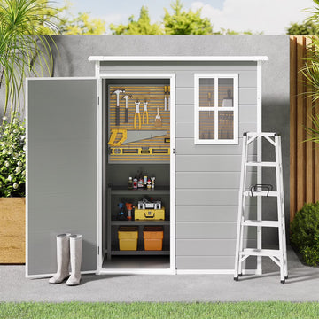 5x3ft16.6 sq. ft. Outdoor Storage Shed, Asofer Resin Storage Shed, Plastic Garden Shed for Garden, Gray