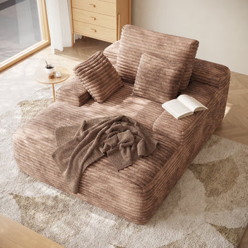 Sodrens Oversized Chaise Lounge Chair Indoor,Upholstered Sofa Bed with Throw Pillows and Armrests,Sleeper Chair for Living Room,Bedroom,Brown,Corduroy