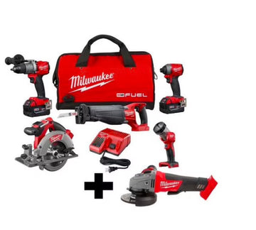 Milwaukee M18 FUEL 18-Volt Lithium-Ion Brushless Cordless Combo Kit (5-Tool) with M18 FUEL Grinder with Paddle Switch