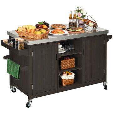 Dextrus XL Solid Wood Outdoor Storage Cabinet - Versatile Movable Outdoor Grill Cart with Stainless Steel Top, Spice Rack, and Side Handle, BBQ Patio Table, Outdoor Small Kitchen Table