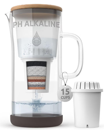 Invigorated Water pH Restore Glass Alkaline Water Filter Pitcher, 3.5L, 1 Filter Included