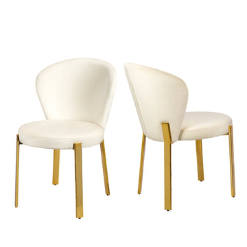 WELLET Velvet Dining Chairs, Upholstered Gold Legged, Set of 2, Cream