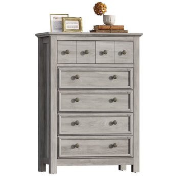 6 Drawer Wood Dresser for Bedroom, Chest of Drawers, Storage Organization Unit for Clothing, Gray